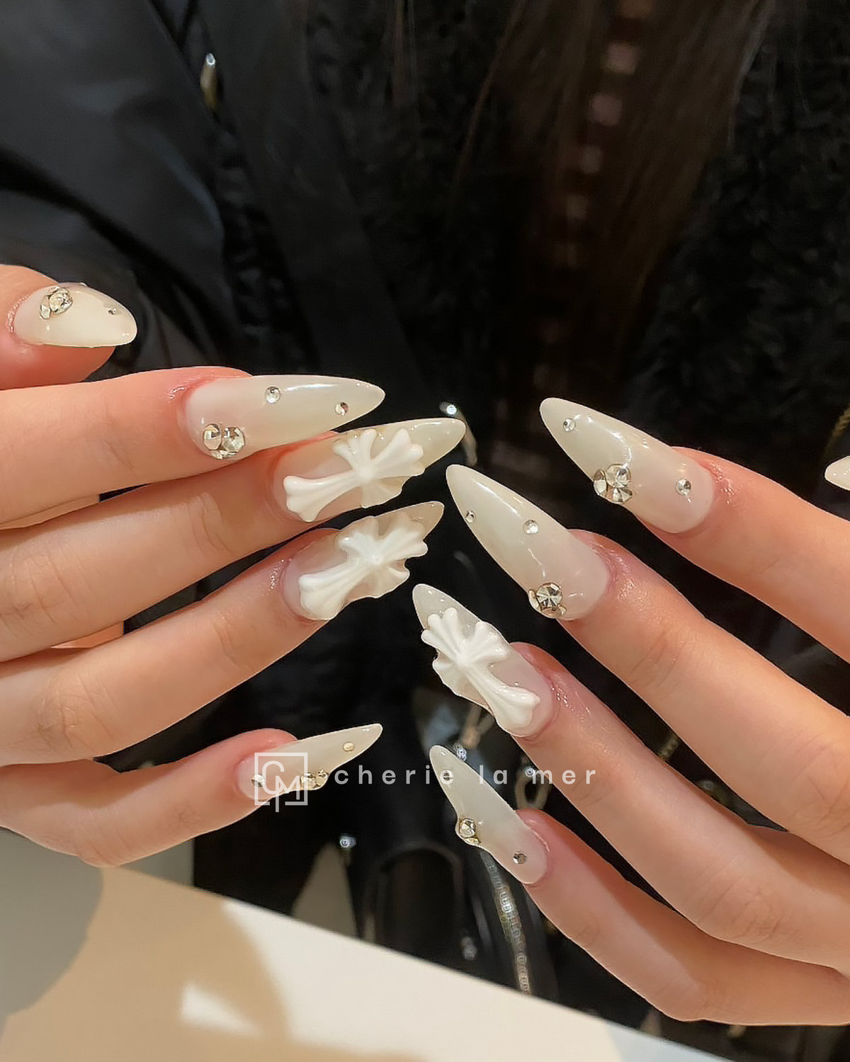 #010 Milky White 3D Cross Stone