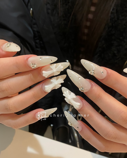 #010 Milky White 3D Cross Stone