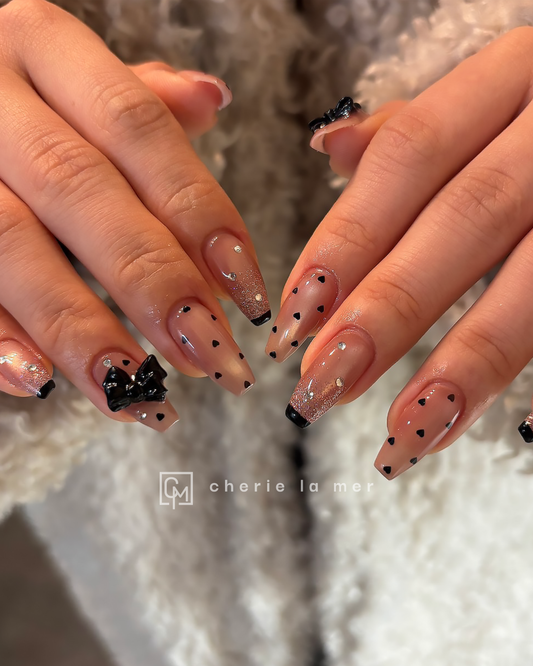 #018 Nude Brown Black Ribbon Heart Dot
