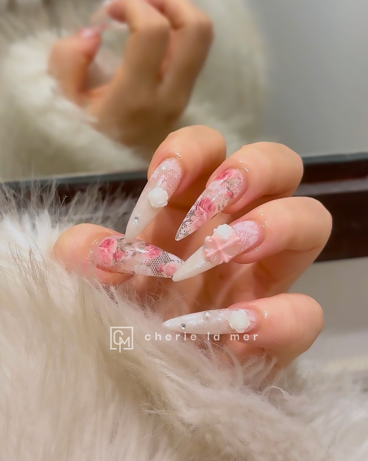 #026 White Lace Rose Ribbon Flower
