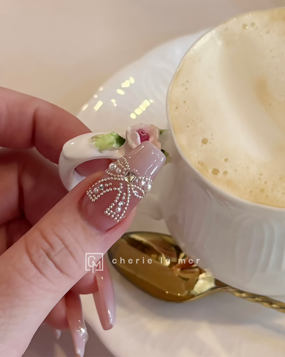 #033 Nude Pink Pearl Ribbon Ring
